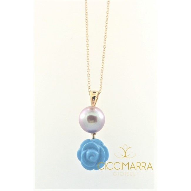 Mimì Grace necklace with lilac pearl and turquoise rose