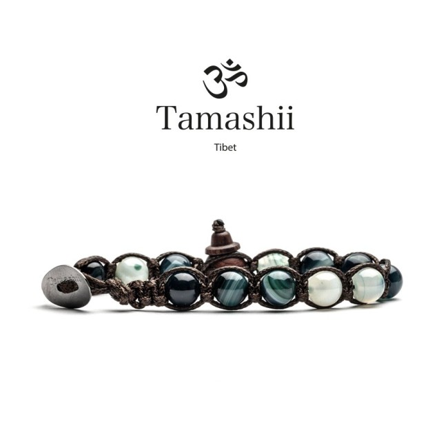 Tamashii Agate Bracelet Green Persia Striata a round - BHS900-161