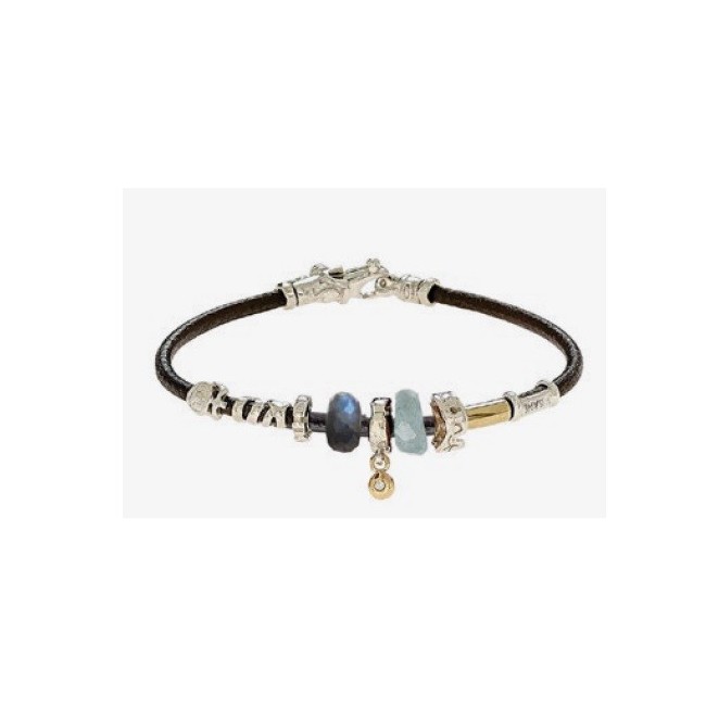 Unisex Misani Armband mit Gold- und Quarz-Lederfaden