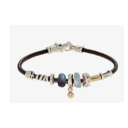 Unisex Misani Armband mit Gold- und Quarz-Lederfaden