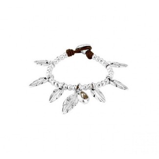 Uno de50 Pavonearse Armband mit baumelnden Federn und Nuggets