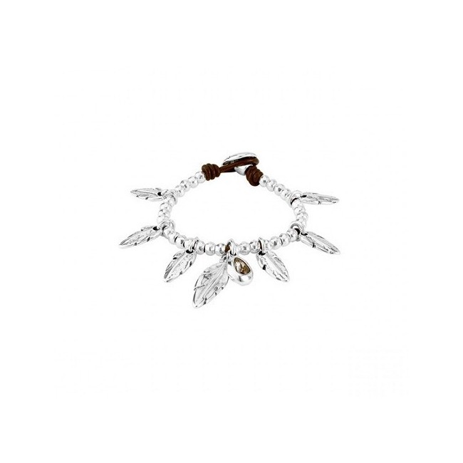 Uno de50 Pavonearse bracelet with dangling feathers and nuggets