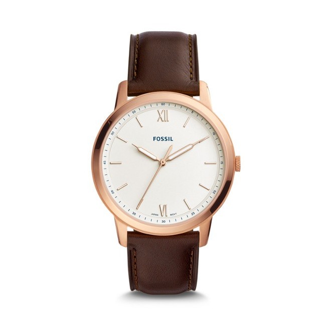 Fossil men's watch The Minimalist rosè in brown leather - FS5463