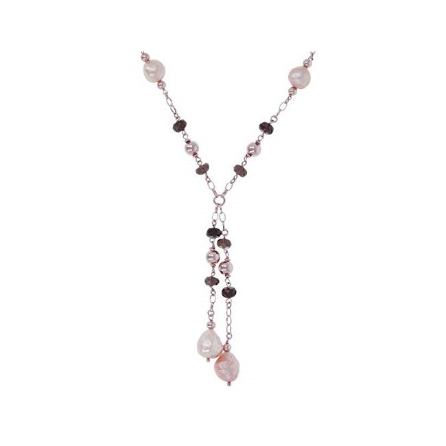 Bronzallure necklace rosè with pearls and smoky quartz
