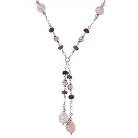 Bronzallure necklace rosè with pearls and smoky quartz