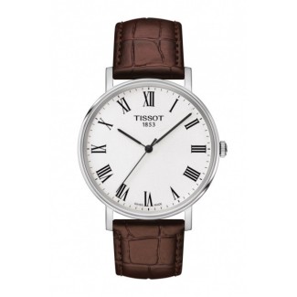 Tissot Everytime clock medium dark brown leather