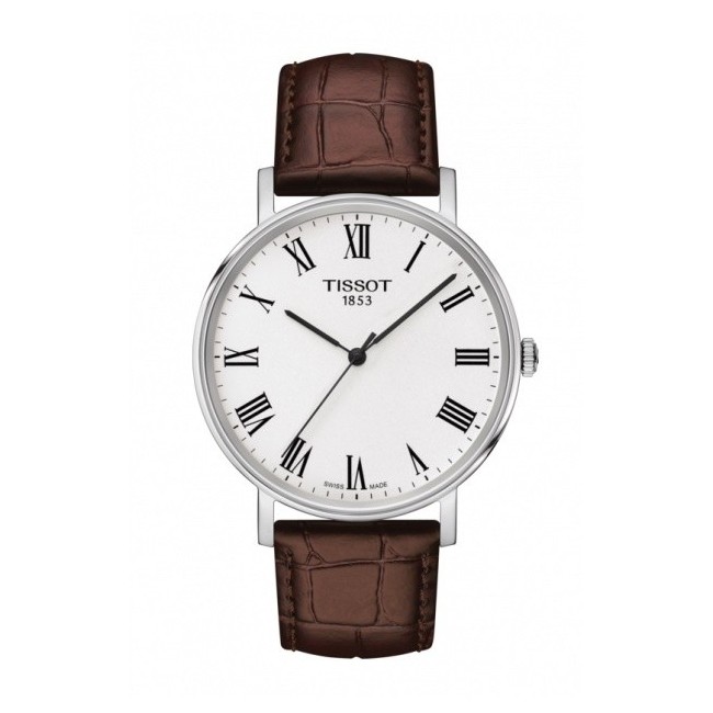 Tissot Everytime Uhr mittelgroßes dunkelbraunes Leder